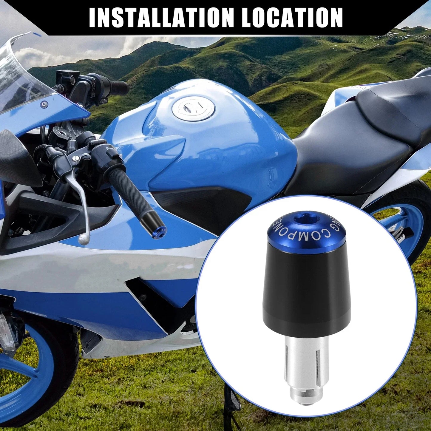 2 x 7/8" Handlebar End Plugs for Honda Motorcycle - Black Blue