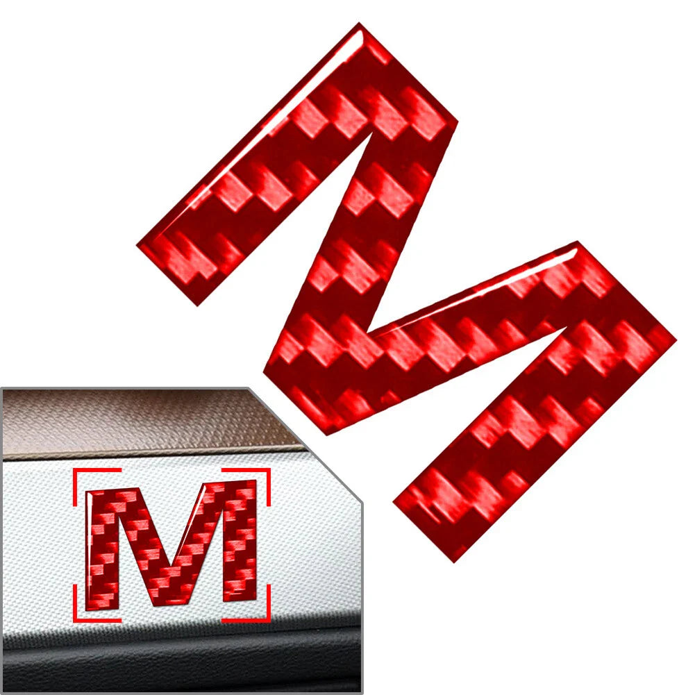 M Carbon Red Letter Decals Stickers for Car Badge Emblem