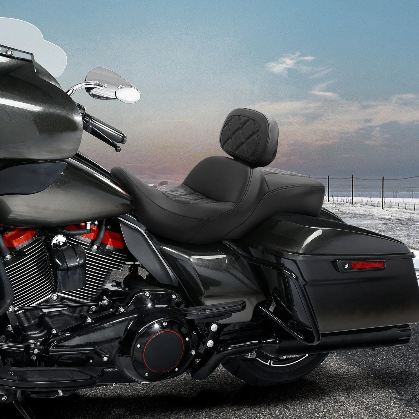 Driver & Passenger Seat & Backrest for Harley Road Glide (2009-2023) Black
