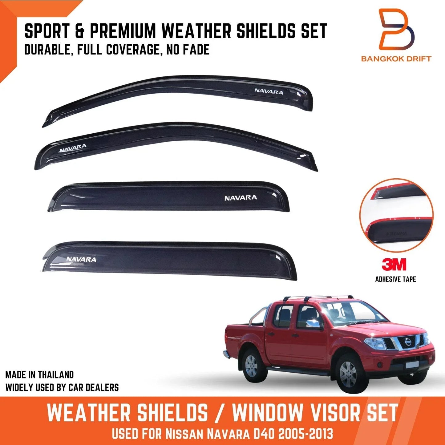 Weather Shields Rain Guards for Nissan Navara D40 ST ST-X RX Dual Cab (05-15)
