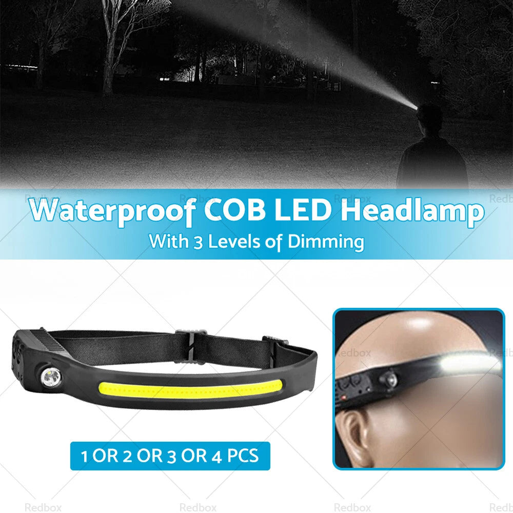 Waterproof LED COB Headlamp for Motion Sensor USB Rechargeable Headlight