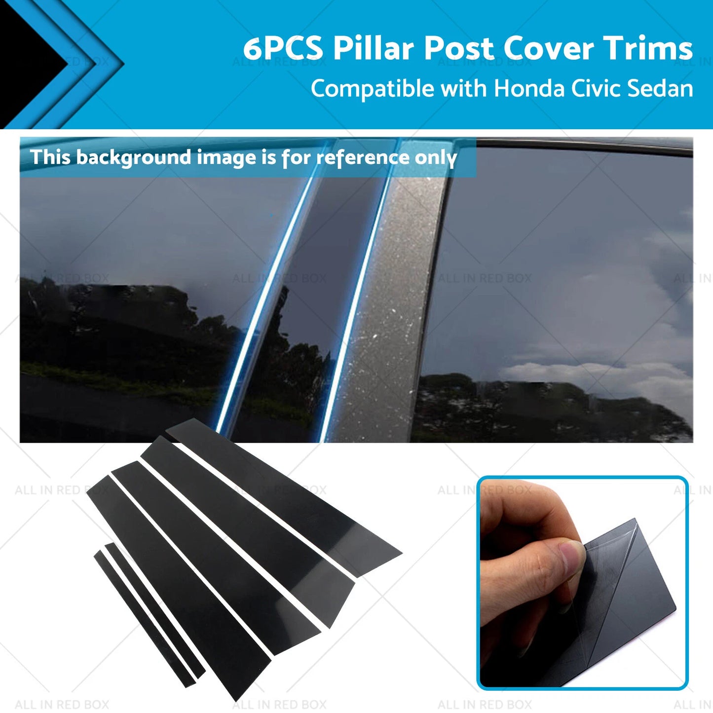 6 x Black Pillar Post Covers for Honda Civic Sedan (2006-2011)