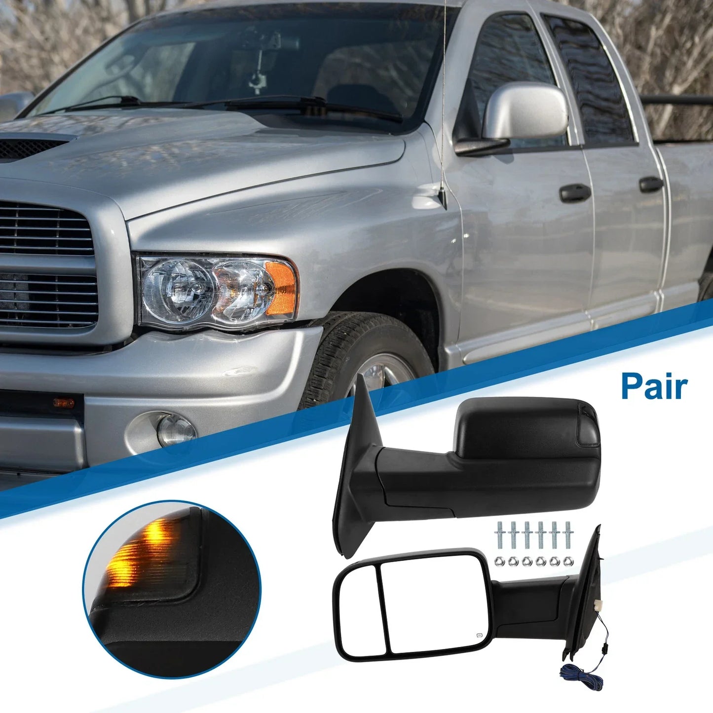 Tow Mirrors for Dodge Ram 1500 2002-2008 with Turn Signal Light - 1 Pair