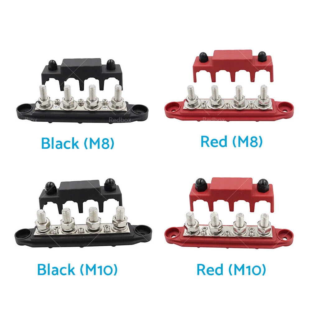 1x Red/Black M8/M10 DC 48V Power Distribution Box Terminal Block