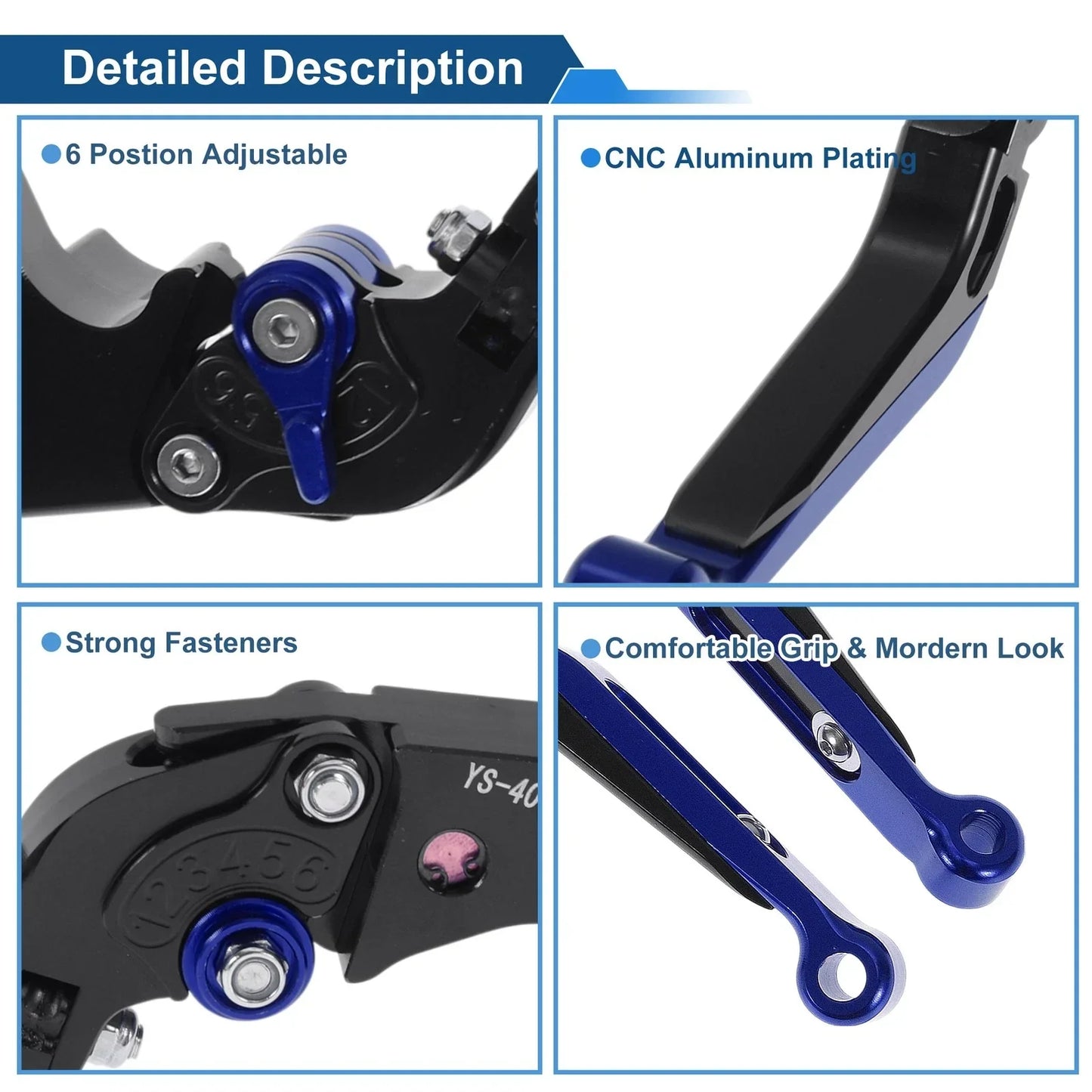 Adjustable Brake Clutch Levers for Honda CBR600RR (2003-2019) Black Blue