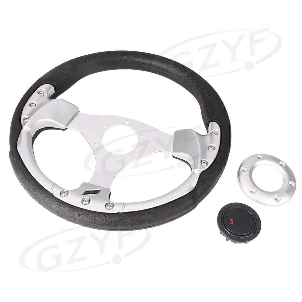 13" Racing Steering Wheel Leather PVC w/ Horn Button for Universal Car