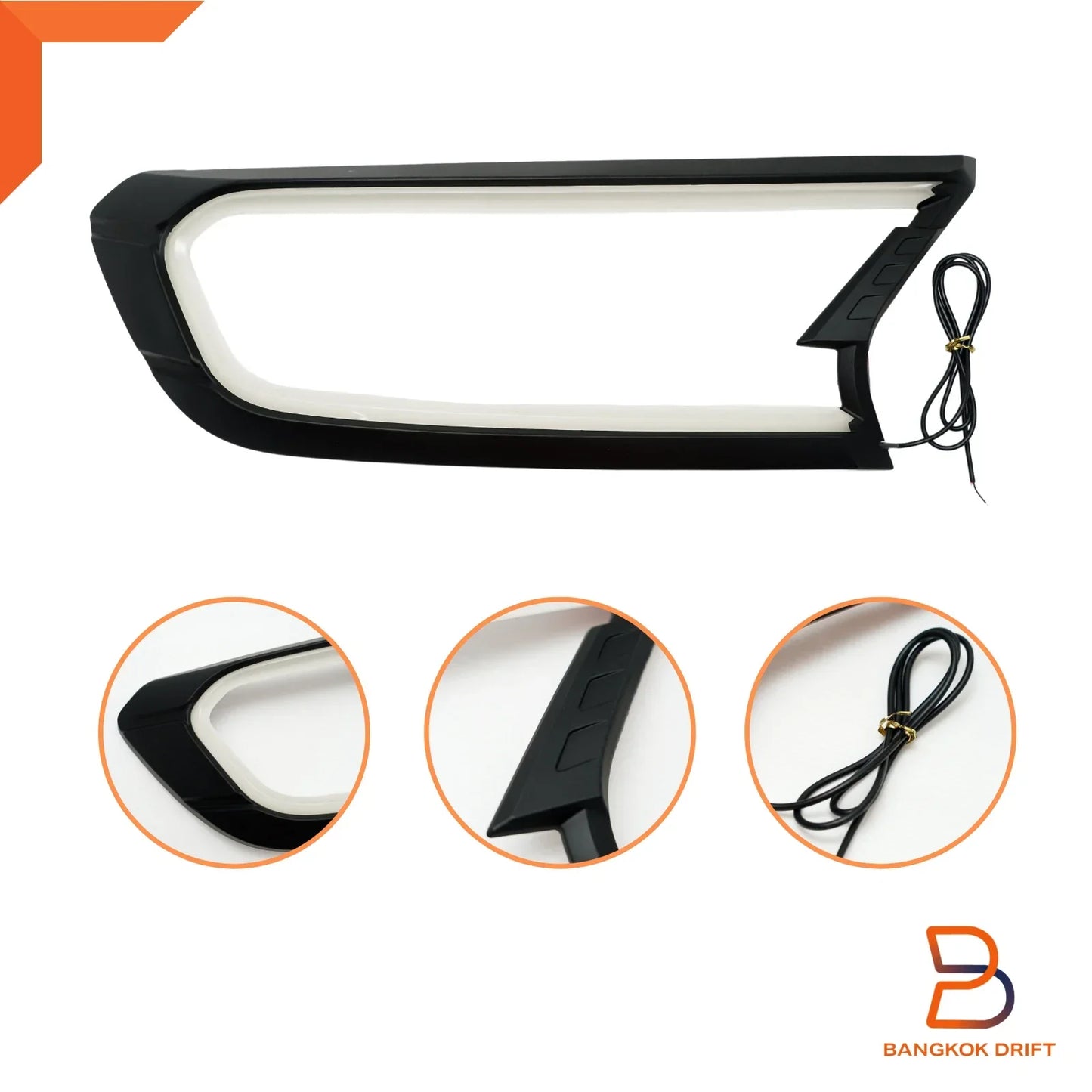 Matte Black LED Headlight Lamp Cover Trim for Ford Ranger Ute T6, Everest (15-21)