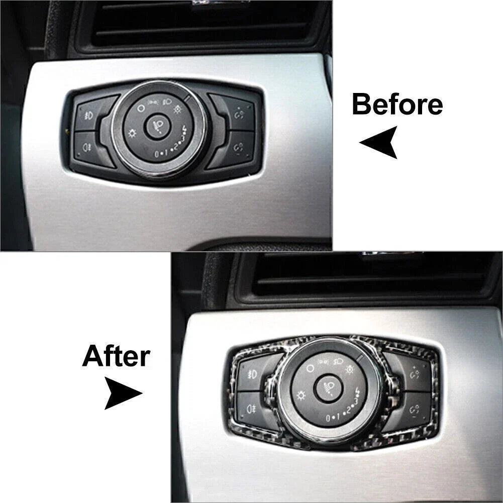 Carbon Fiber Headlight Switch Trim Sticker for Ford F150, Mustang, Explorer (2014-2023)