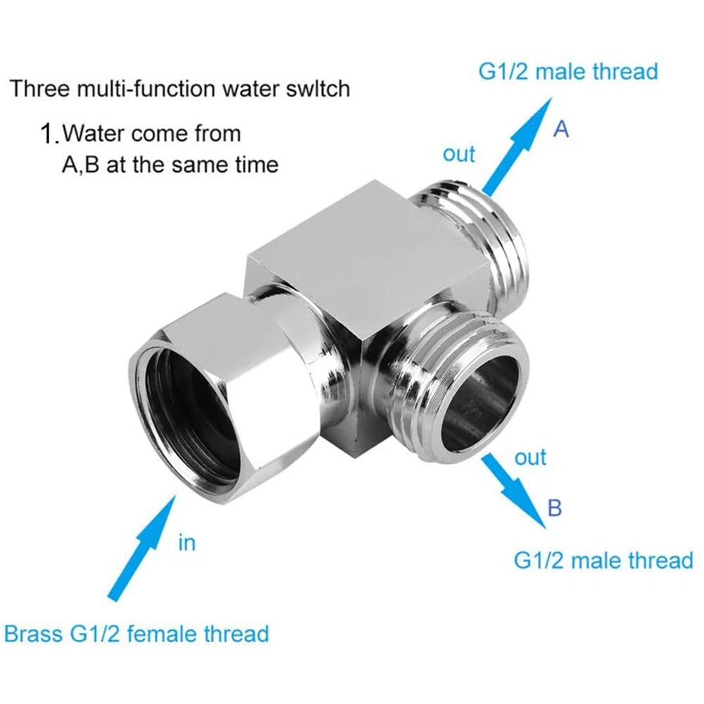 T Connector Bidet Adapter Valve for Toilet Shattaf Brass Chrome (AU)