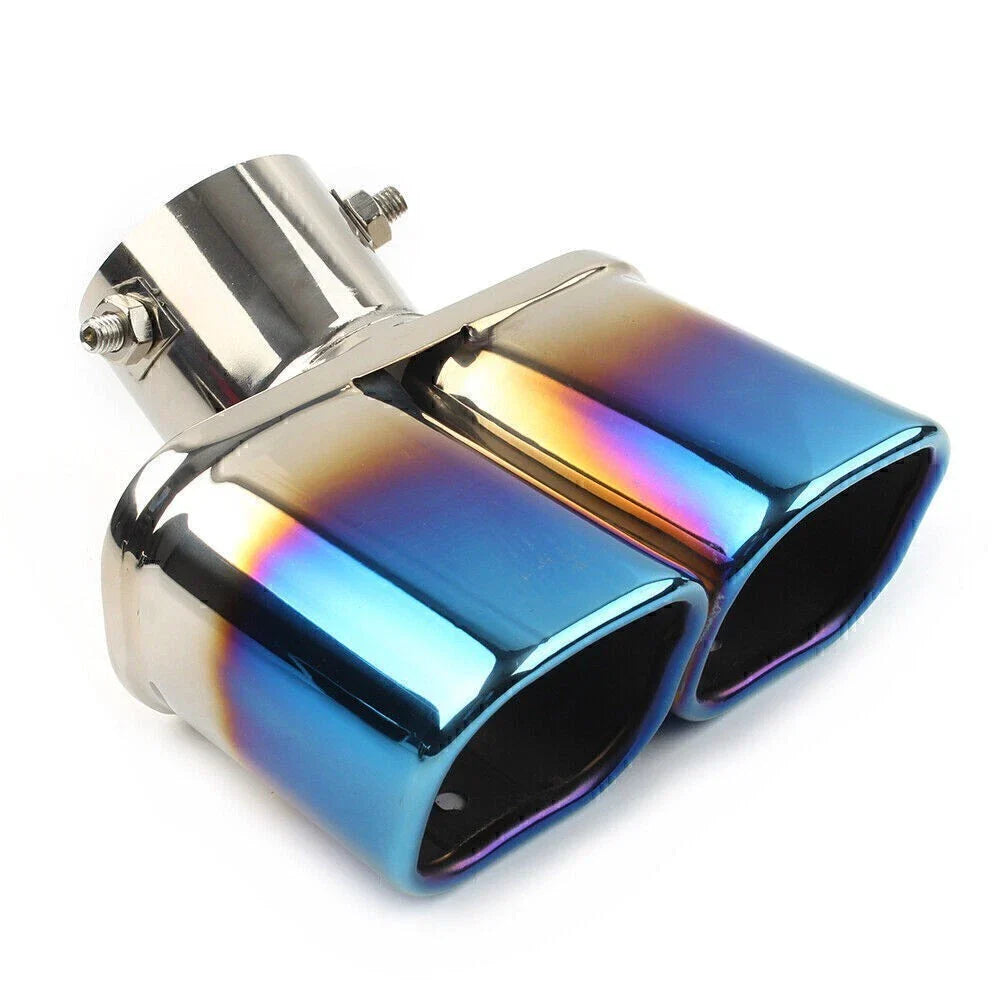 Stainless Steel Dual Exhaust Pipe Tail Muffler Tip for Car (Blue)