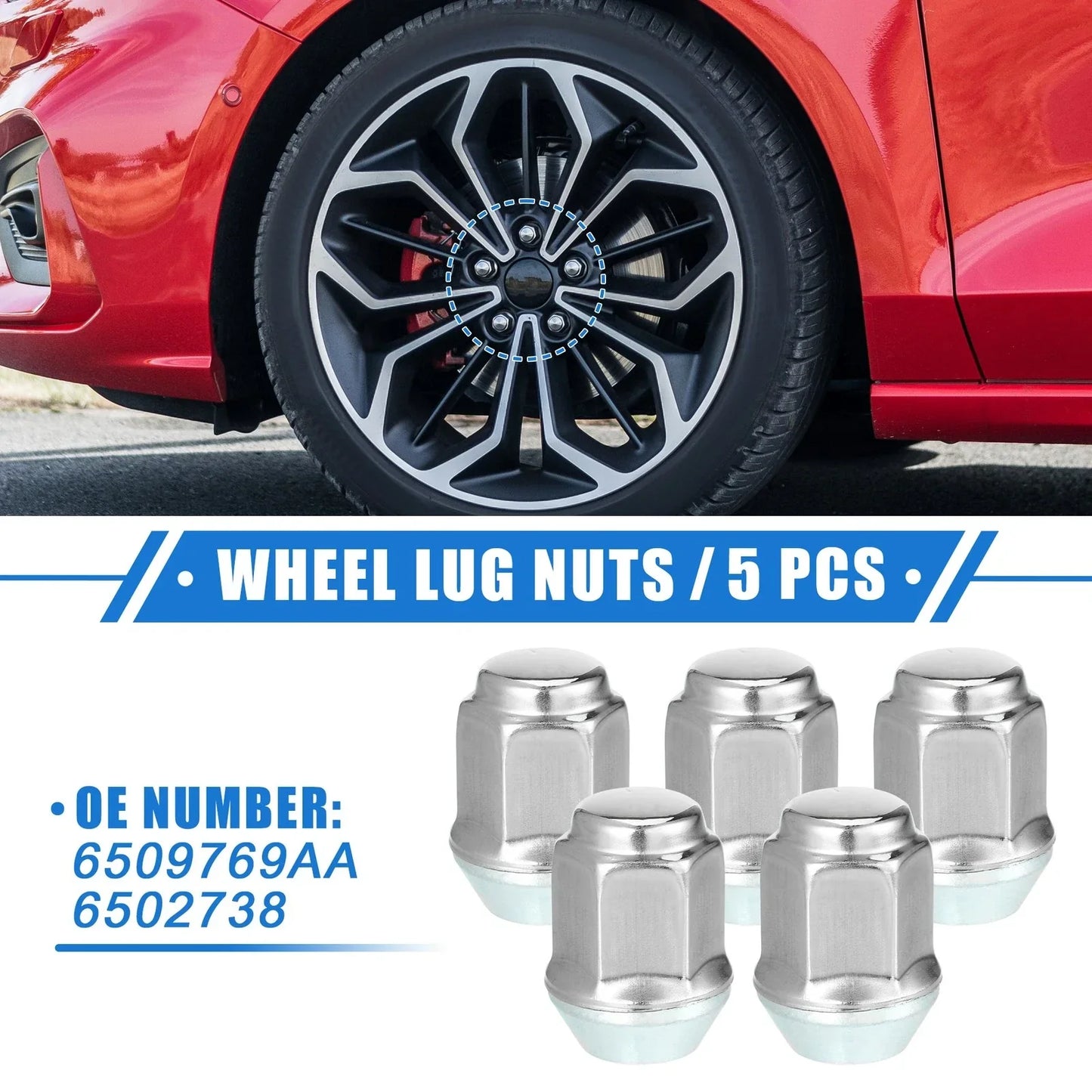 5 Pcs M12x1.5 Wheel Lug Nuts for Ford Focus, Dodge Grand Caravan (2000-2023)