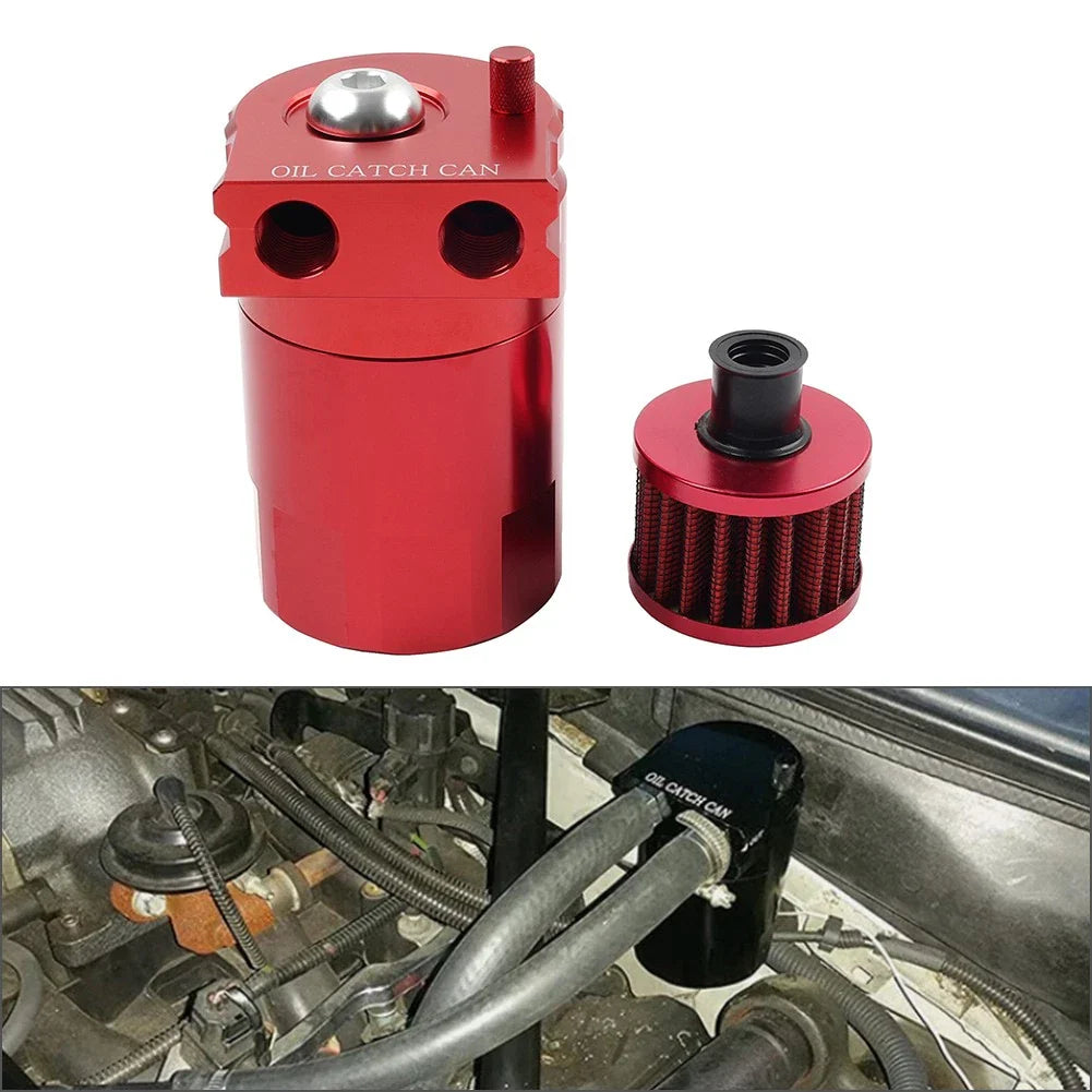 300ml Red Baffled Engine Oil Catch Can Tank w/ Breather Filter for Universal