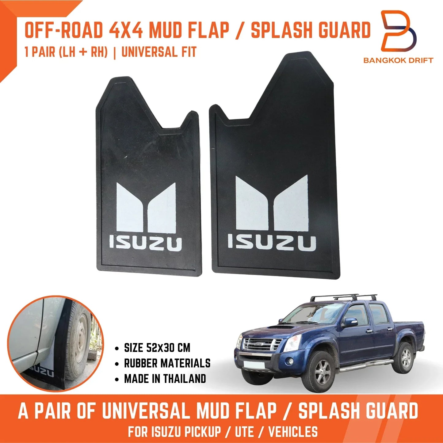 Mud Flap Splash Guard for Isuzu D-Max TF Ute 4WD 4X4 Off-Road Black Rubber