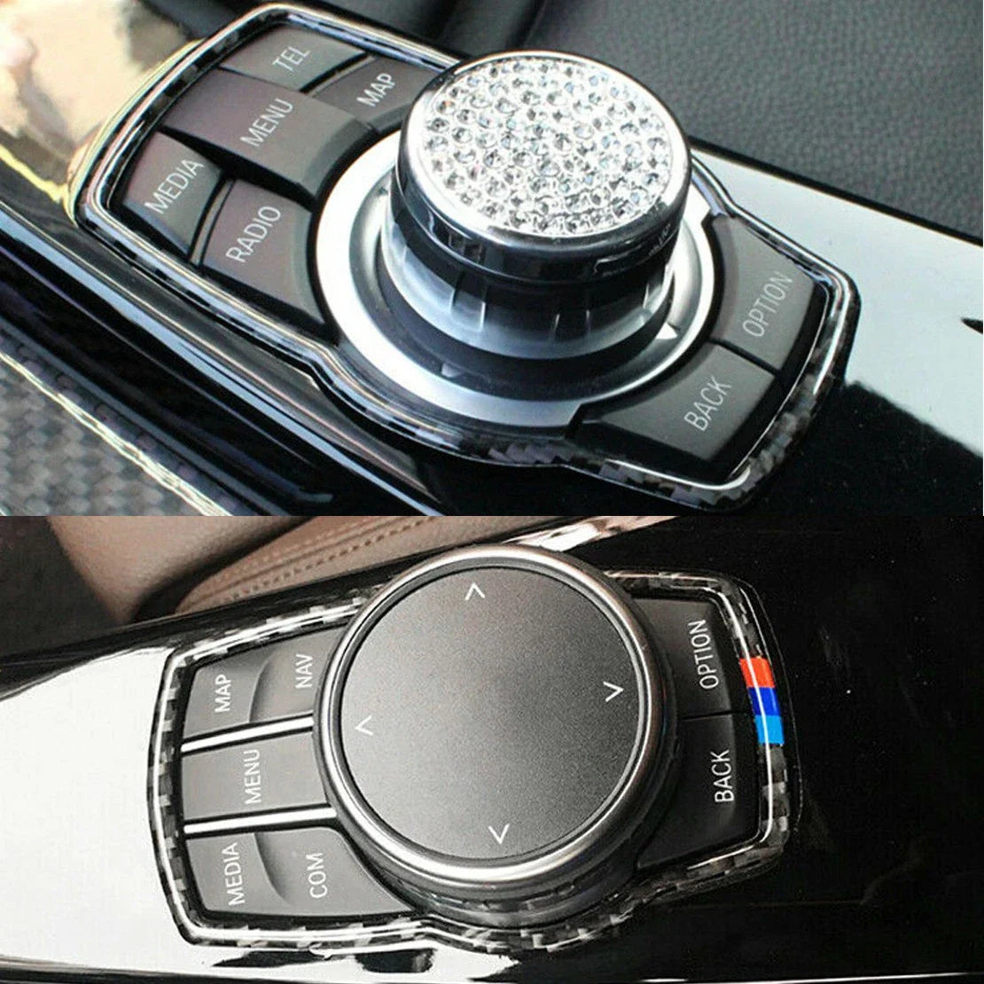 Carbon Fiber Multimedia Control Button Switch Bezel for BMW 1 2 3 4 5 Series