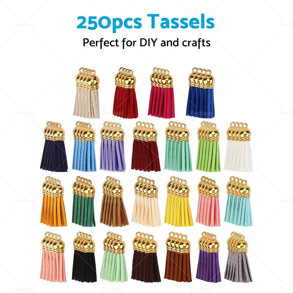 250PCS Bulk Colored Leather Tassel Pendants for Keychain Jewelry DIY
