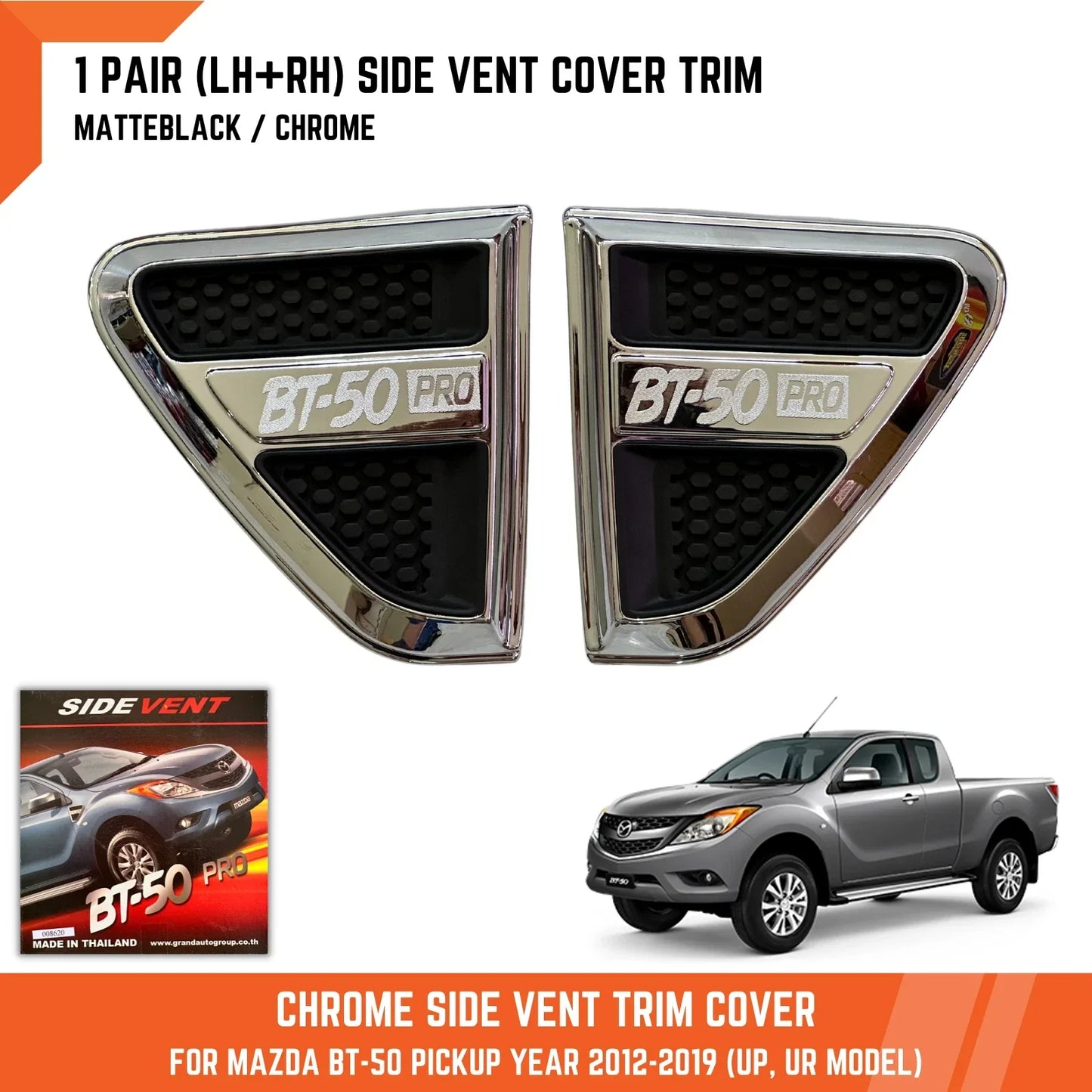 Chrome Side Vent Marker Light Cover for Mazda BT-50 Pickup Ute (12-19)