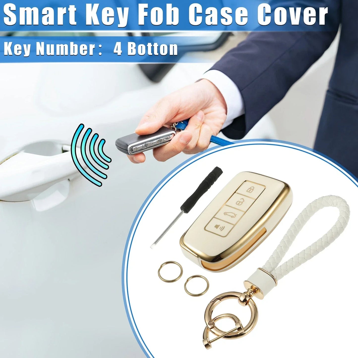 Key Fob Cover Set for Lexus LS UX LC 2013-2017 - 4 Button Remote - White