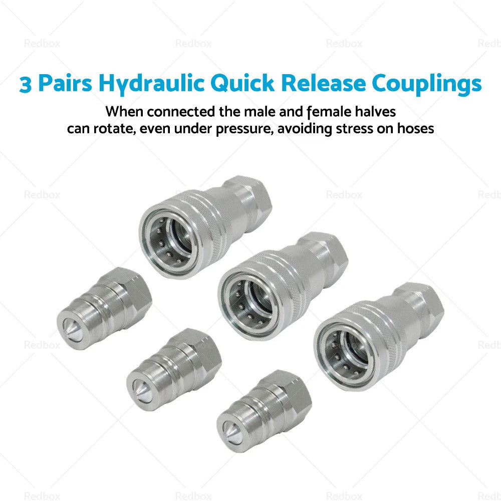 3 x 1/2" BSP Hydraulic ISO Poppet Quick Release Couplings for Tractor
