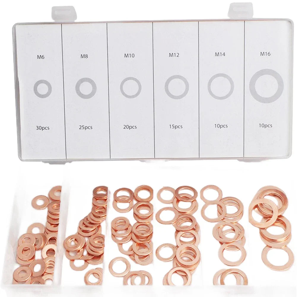 Flat Washer Copper Gasket Seal Kit 110pcs