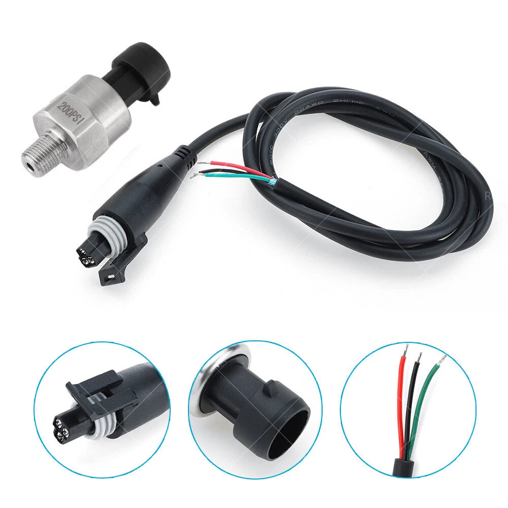 200PSI 5V Pressure Transducer Sensor for Air Oil Fuel - Stainless Steel