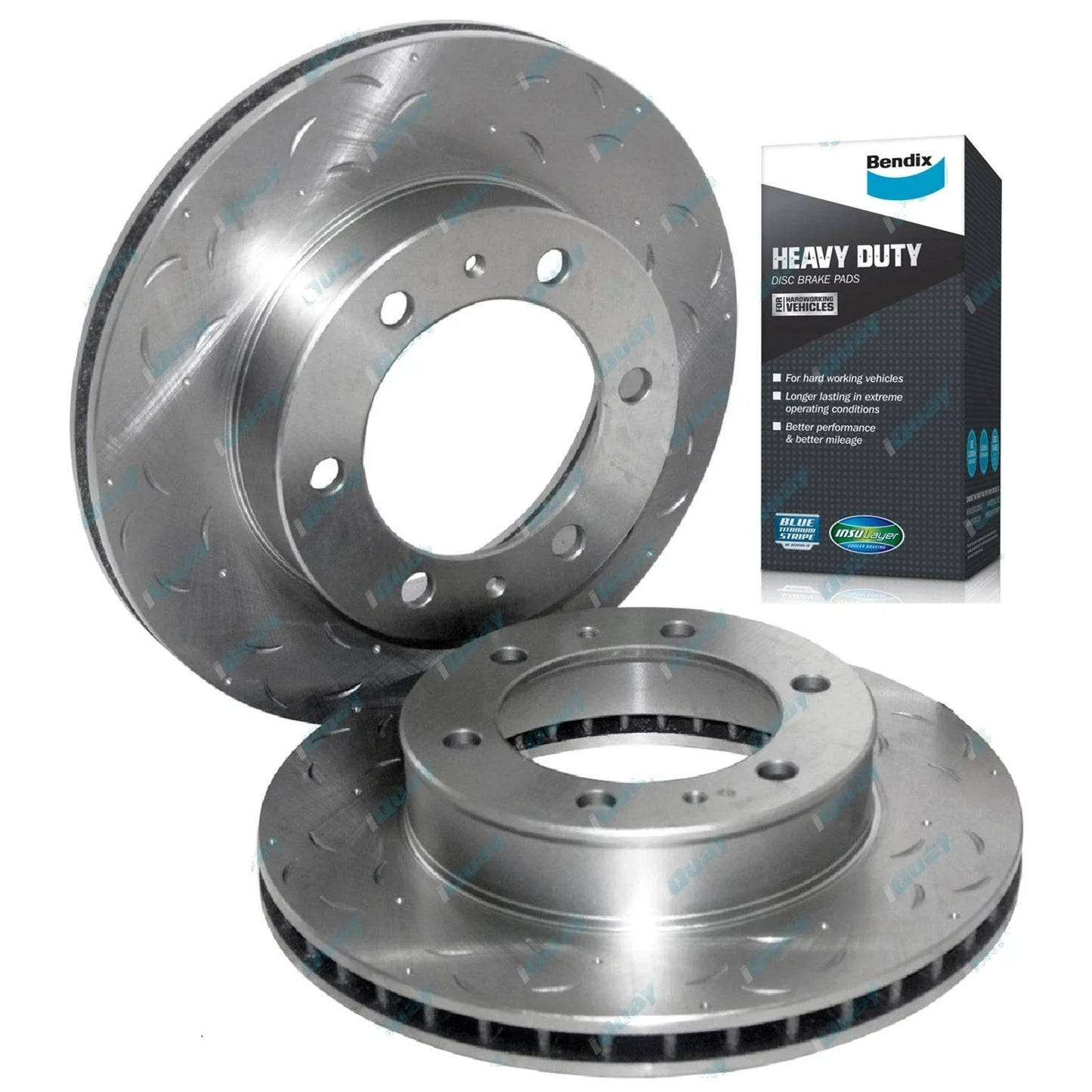 Front Slotted+Drilled Rotors & HD Pads for Toyota Hilux V6 4cyl 05~16