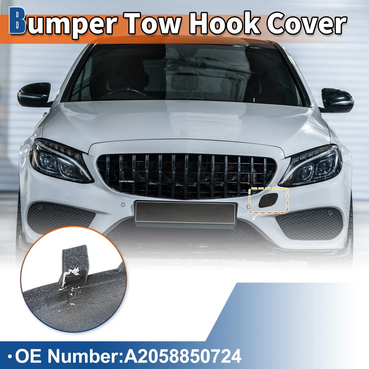 Car Bumper Tow Hook Cover for Mercedes-Benz C-Class (2015-2023) Gray