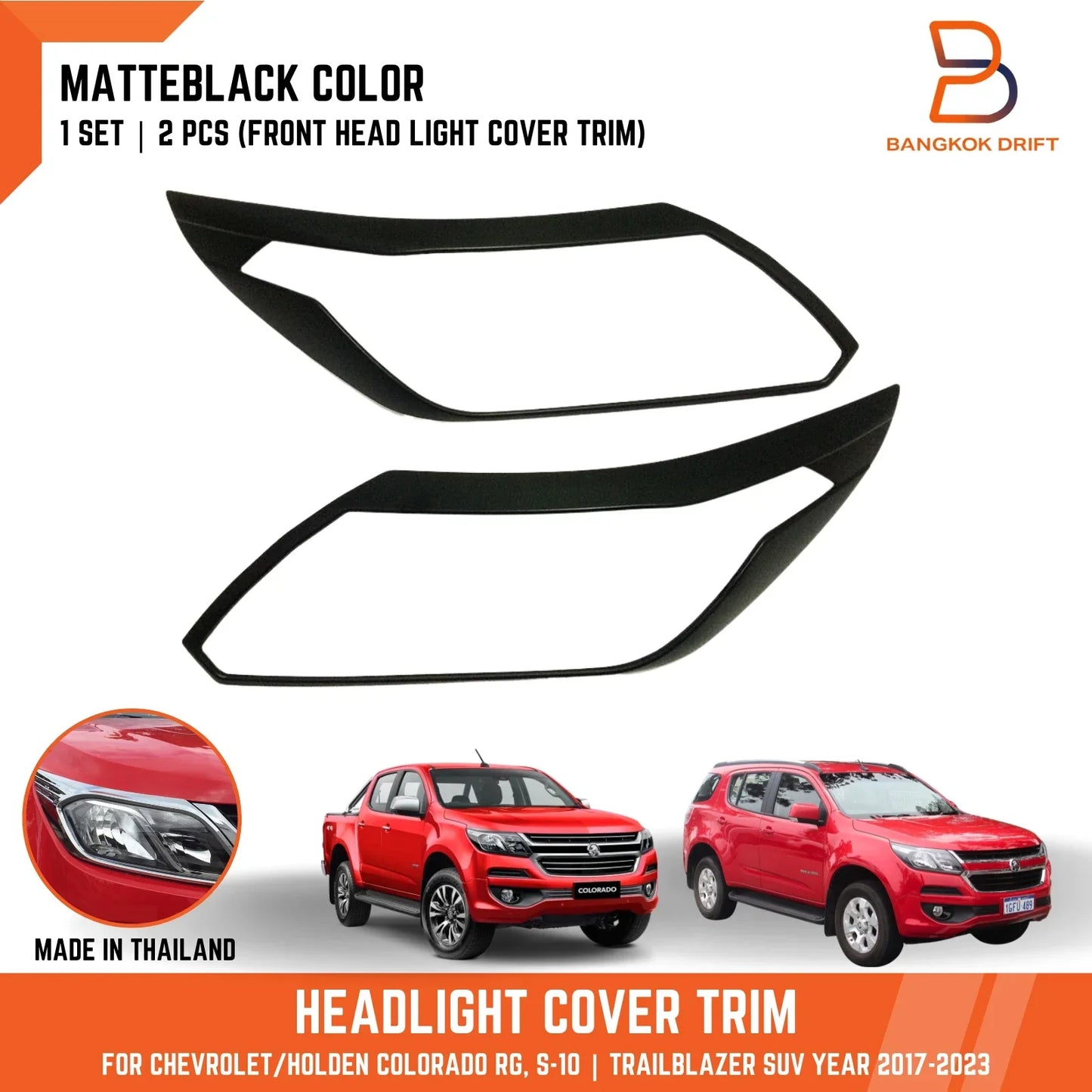 Matte Black Headlight Lamp Cover Trim for Holden Colorado Trailblazer (16-23)