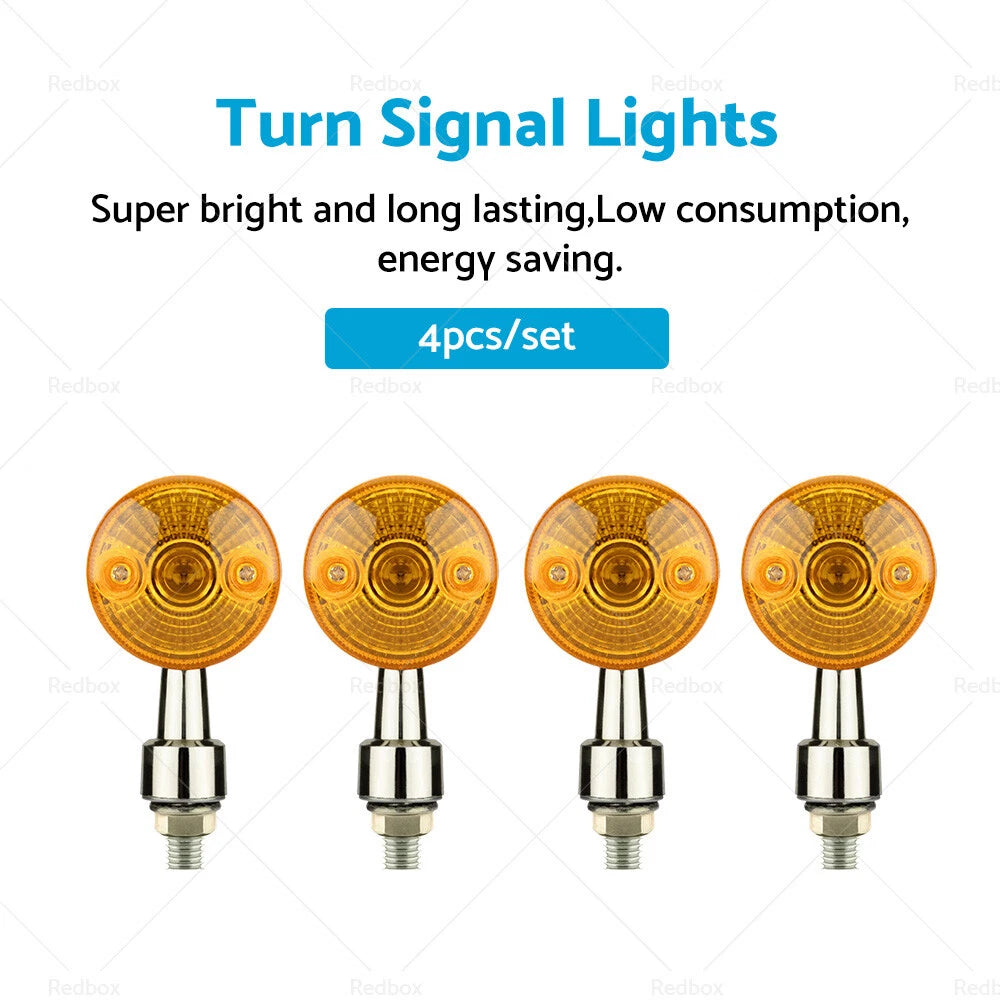 4 x Chrome Motorcycle Turn Signal Lights Amber Indicators for Universal
