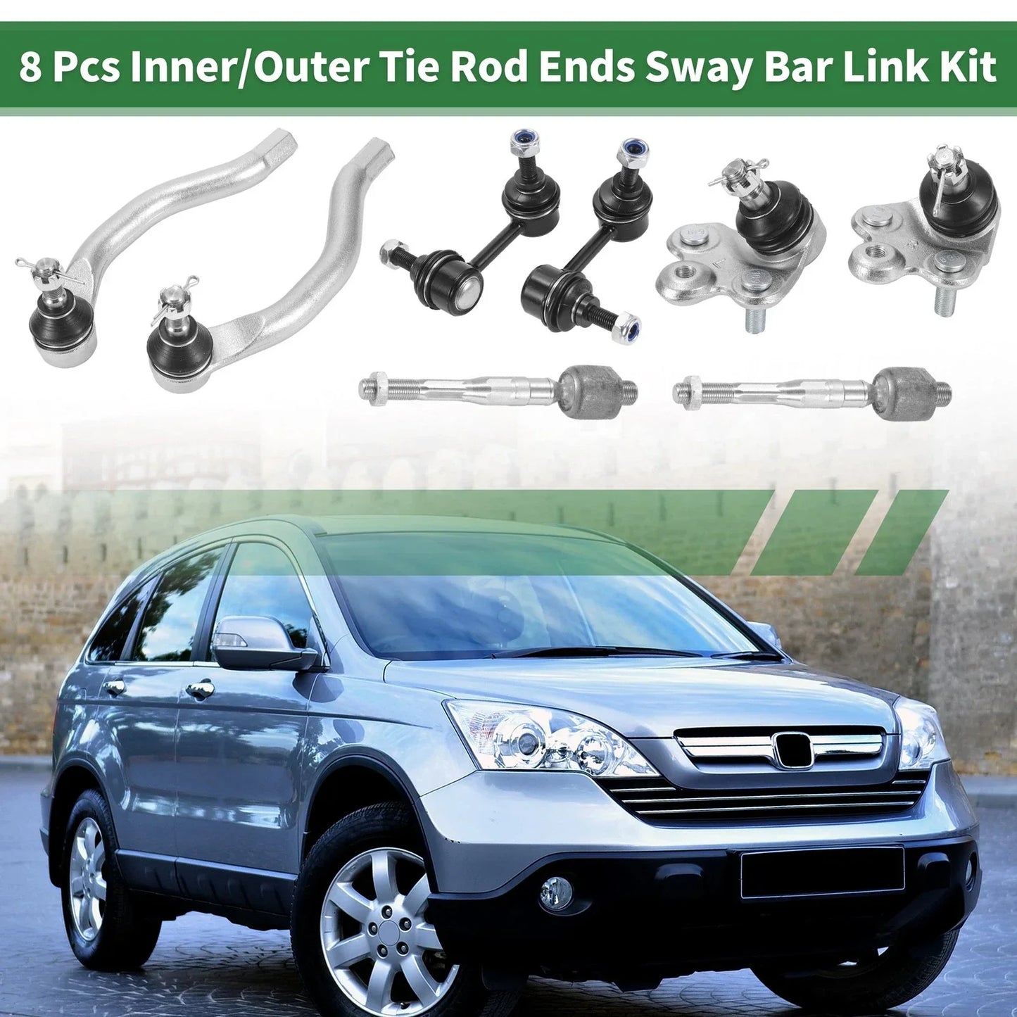 8pcs Front Suspension Kit for Honda Civic - Tie Rod Ends, Sway Bar Links, Ball Joints