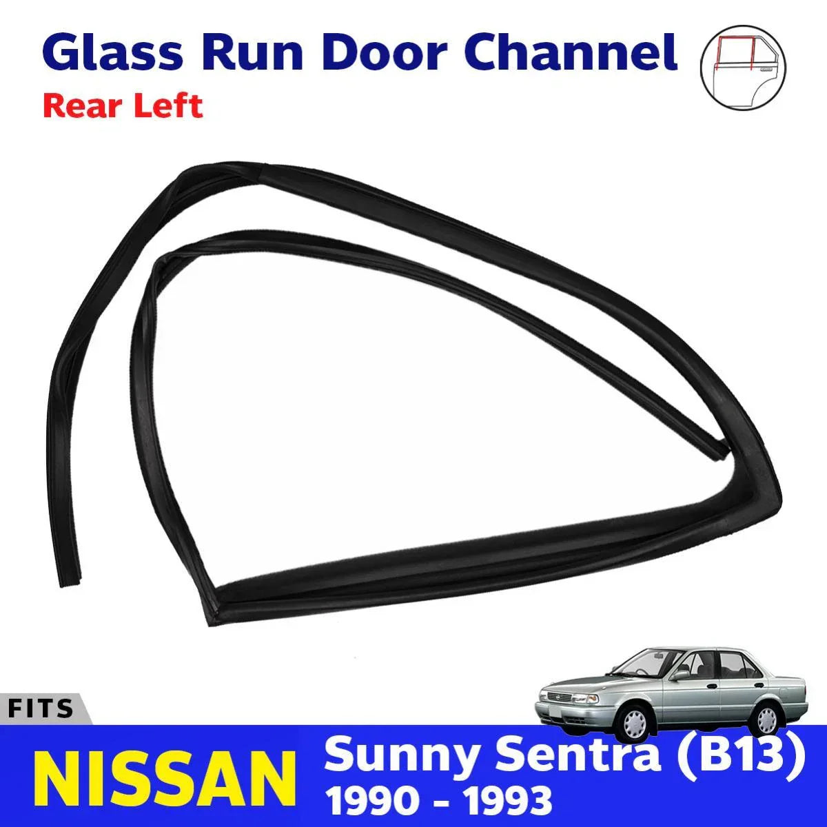 Glass Run Door Channel Rubber RL Fits Nissan Sunny Sentra B13 4D Sedan 90-93 D11