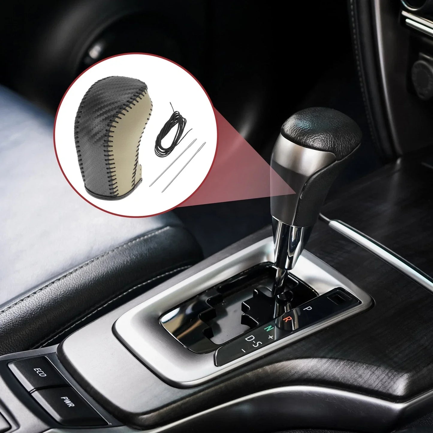 Car Gear Shift Knob Cover for Hyundai Tucson (2015-2018) - 1 x Black Beige