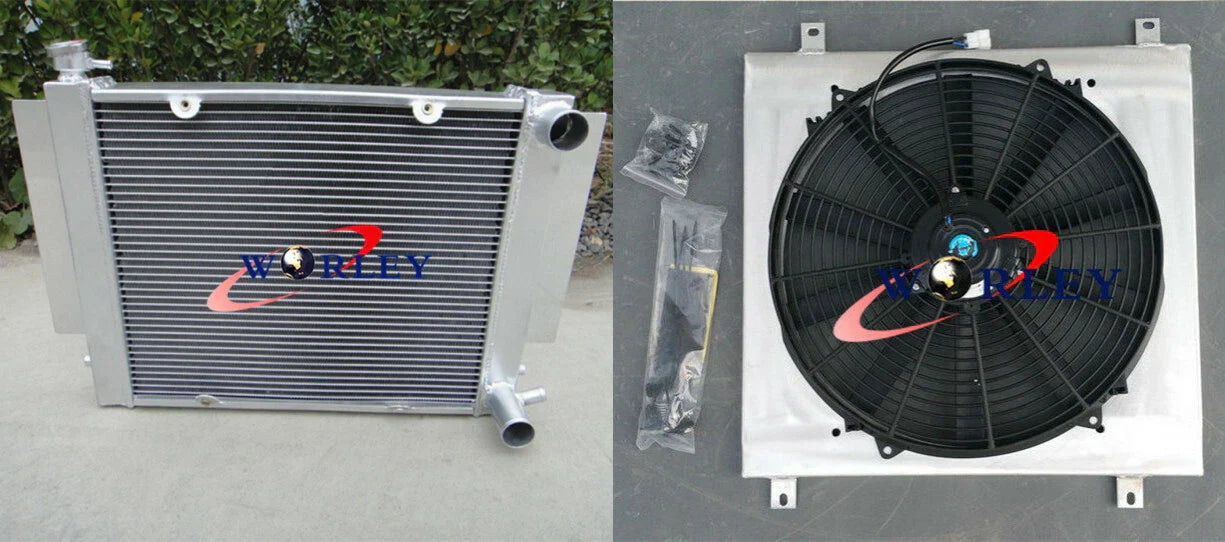 Aluminum Radiator & Fan Shroud for Mazda RX2 RX3 RX4 RX5 RX7 (1970-1985)