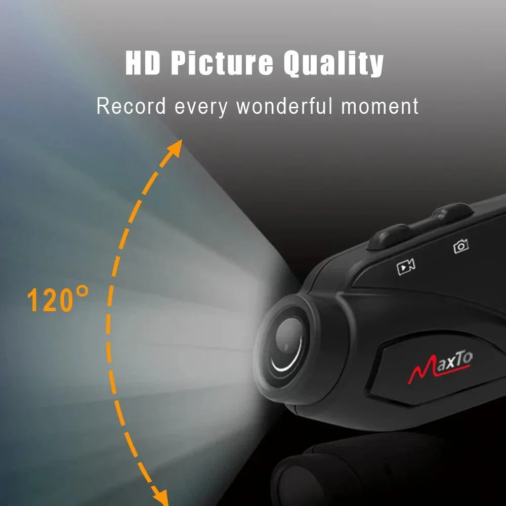 Maxto M3S Motorcycle Helmet Headset Intercom with 2K Video Recorder