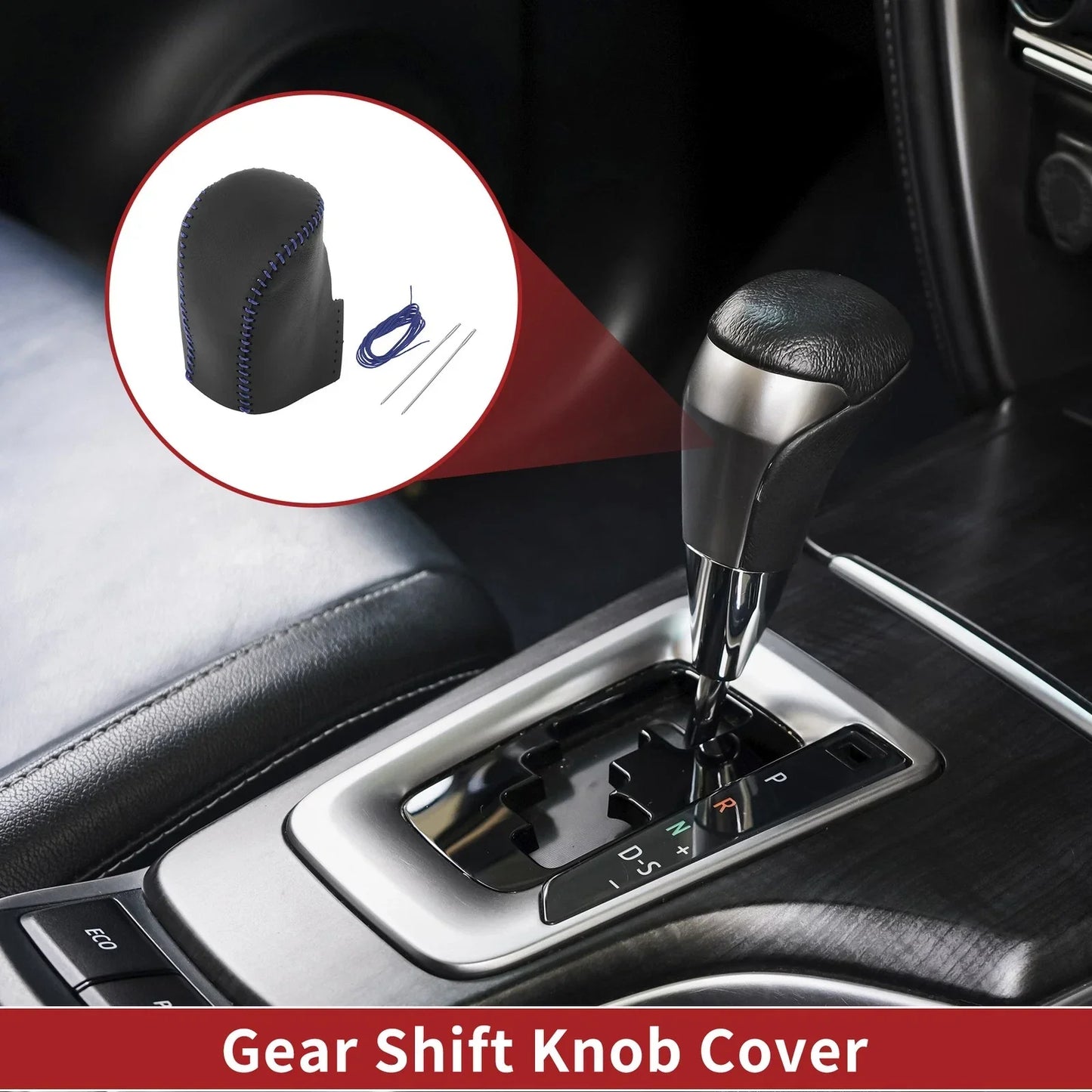 Gear Shift Knob Cover for Honda HR-V 2023-2024 Black Blue Faux Leather