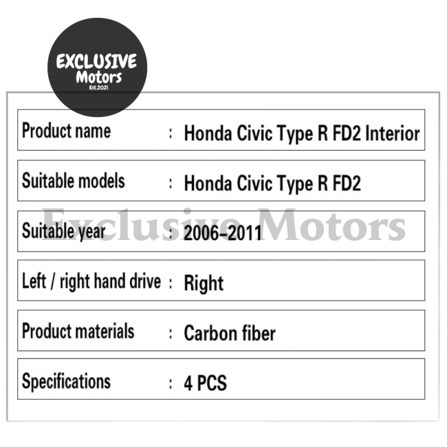 4Pcs Real Carbon Fiber Interior Trim For Honda Civic Type R Fd2