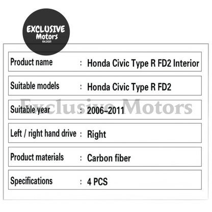 4Pcs Real Carbon Fiber Interior Trim For Honda Civic Type R Fd2
