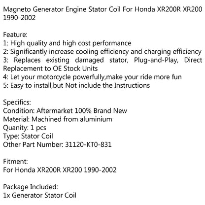 Generator Stator Coil 31120-KT0-831 For Honda XR200R XR200 (90-2002) Generic