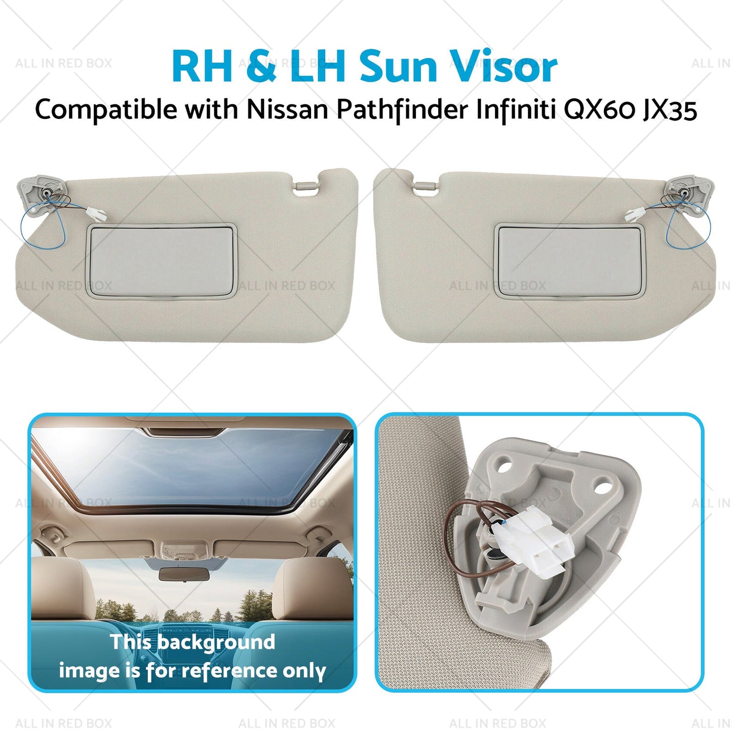 RH&LH Grey Sun Visor W/Mirror Suitable for Nissan Pathfinder Infiniti QX60 JX35-3