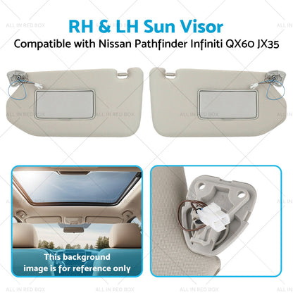 RH&LH Grey Sun Visor W/Mirror Suitable for Nissan Pathfinder Infiniti QX60 JX35-3