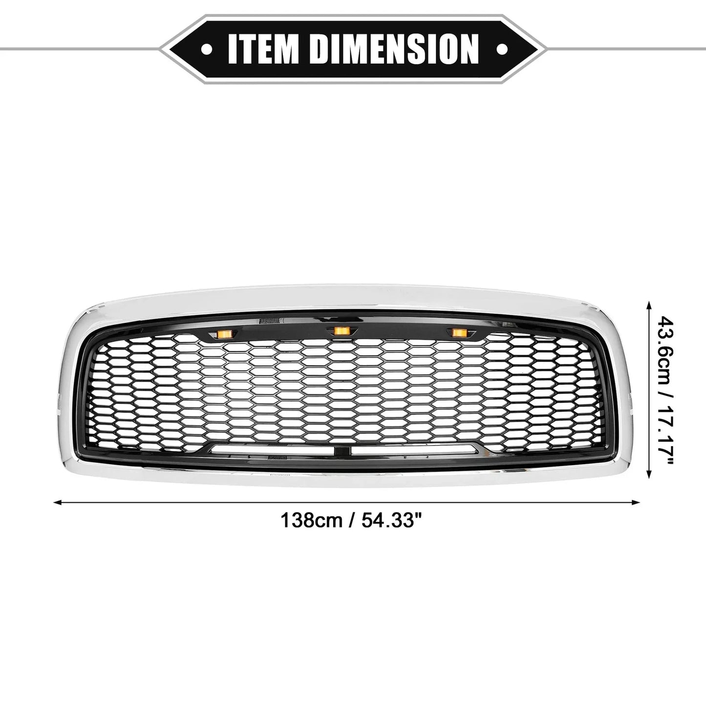 Front Grille Assembly with LED Lights for Dodge (Chrome, Silver, Gloss Black)