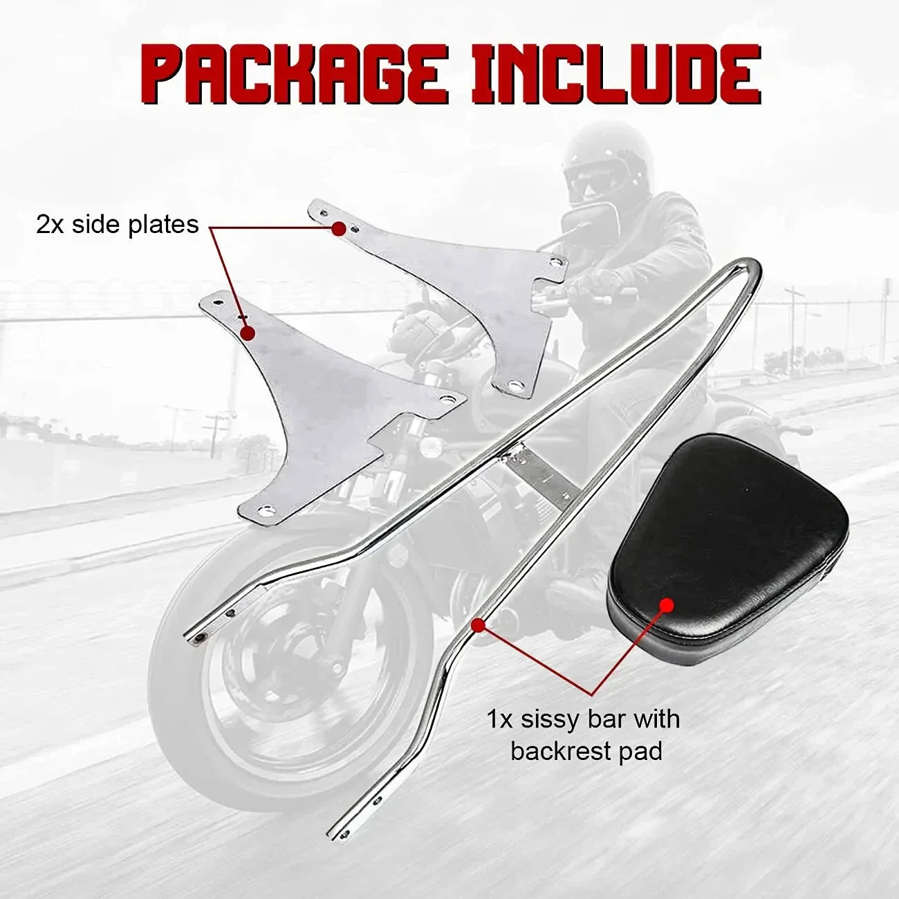 Sissy Bar Pad Passenger Backrest for Harley Sportster XL 883 1200 48 72 (2004-2023)