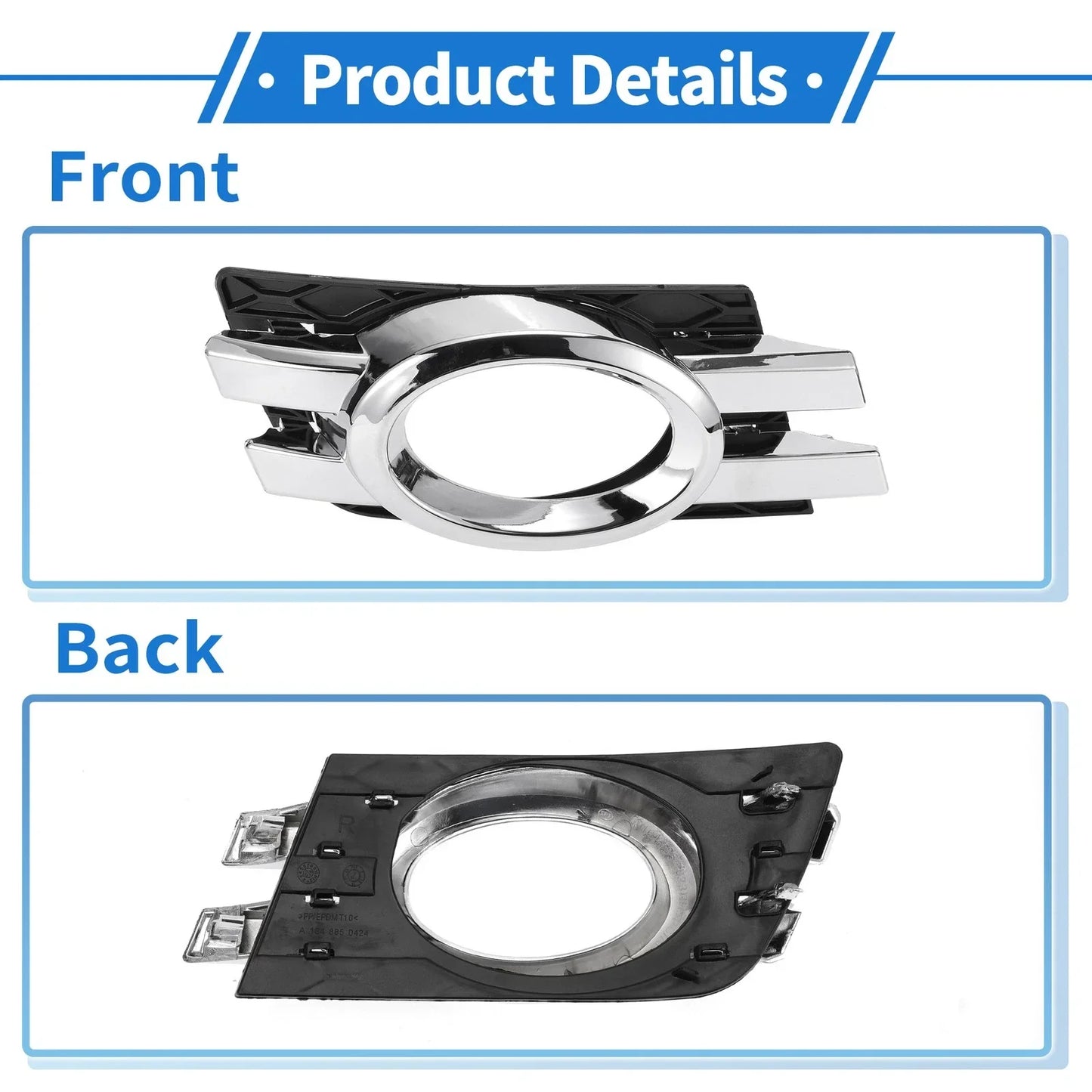 Right Fog Light Grill for Mercedes-Benz (2006-2012) Silver Tone, Black