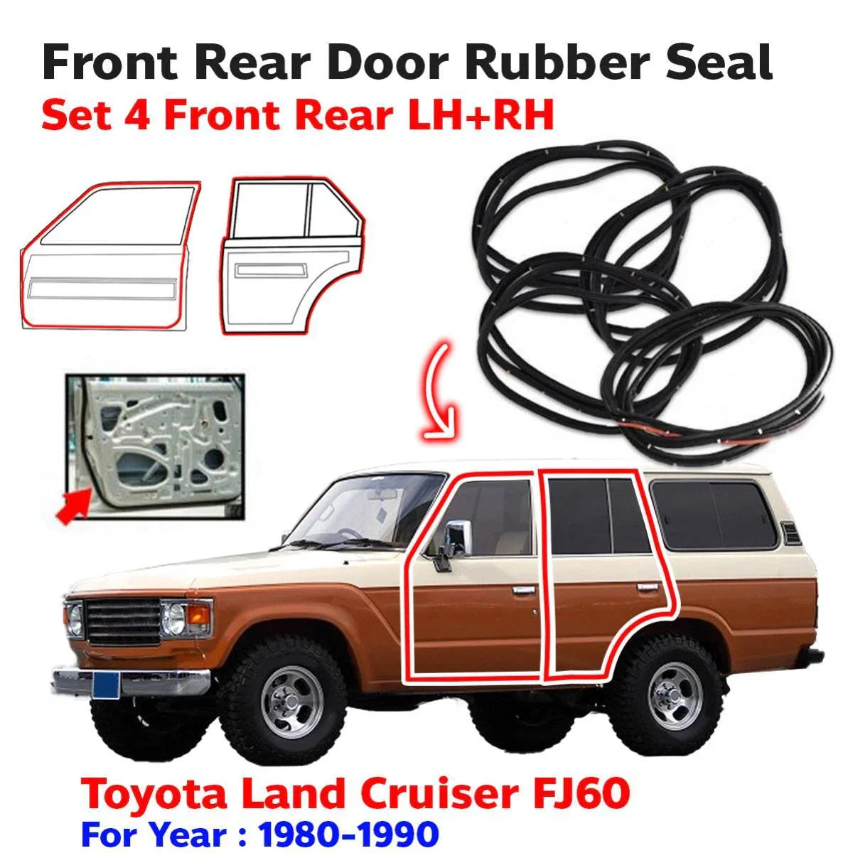 Front Rear 4 Door Rubber Seal LH+RH Fits Toyota Land Cruiser FJ60 BJ60 HJ60 New