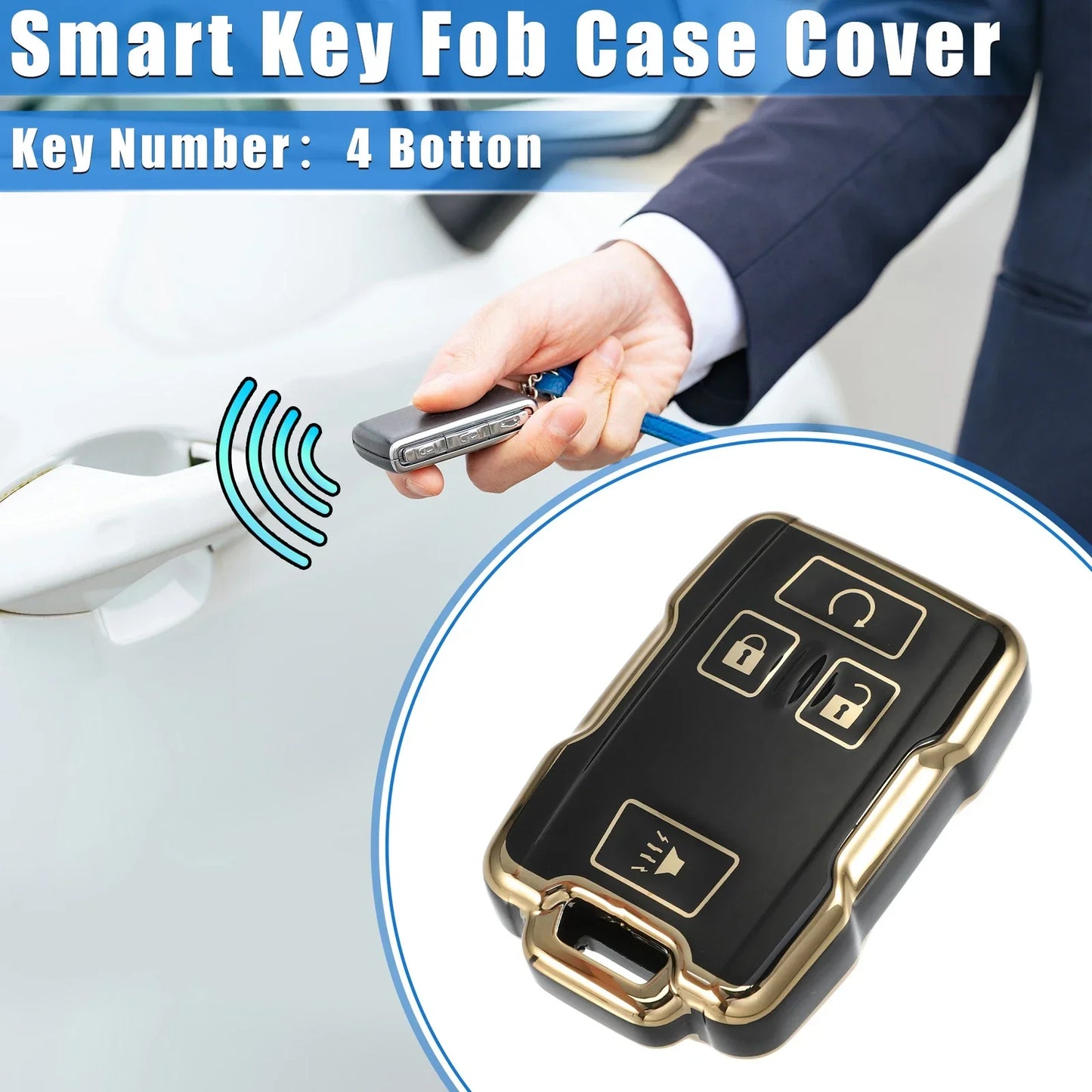 TPU Black 4 x Button Remote Keyless Key Fob Cover for Chevy Suburban & GMC