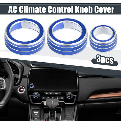 3 x AC Knob Ring Covers for Honda CR-V 2017-2021 - Volume Control Knobs Blue