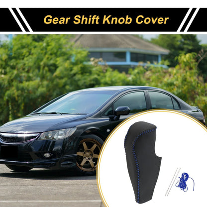 Car Gear Shift Knob Cover for Honda Civic 2006-2011 Black Blue Faux Leather