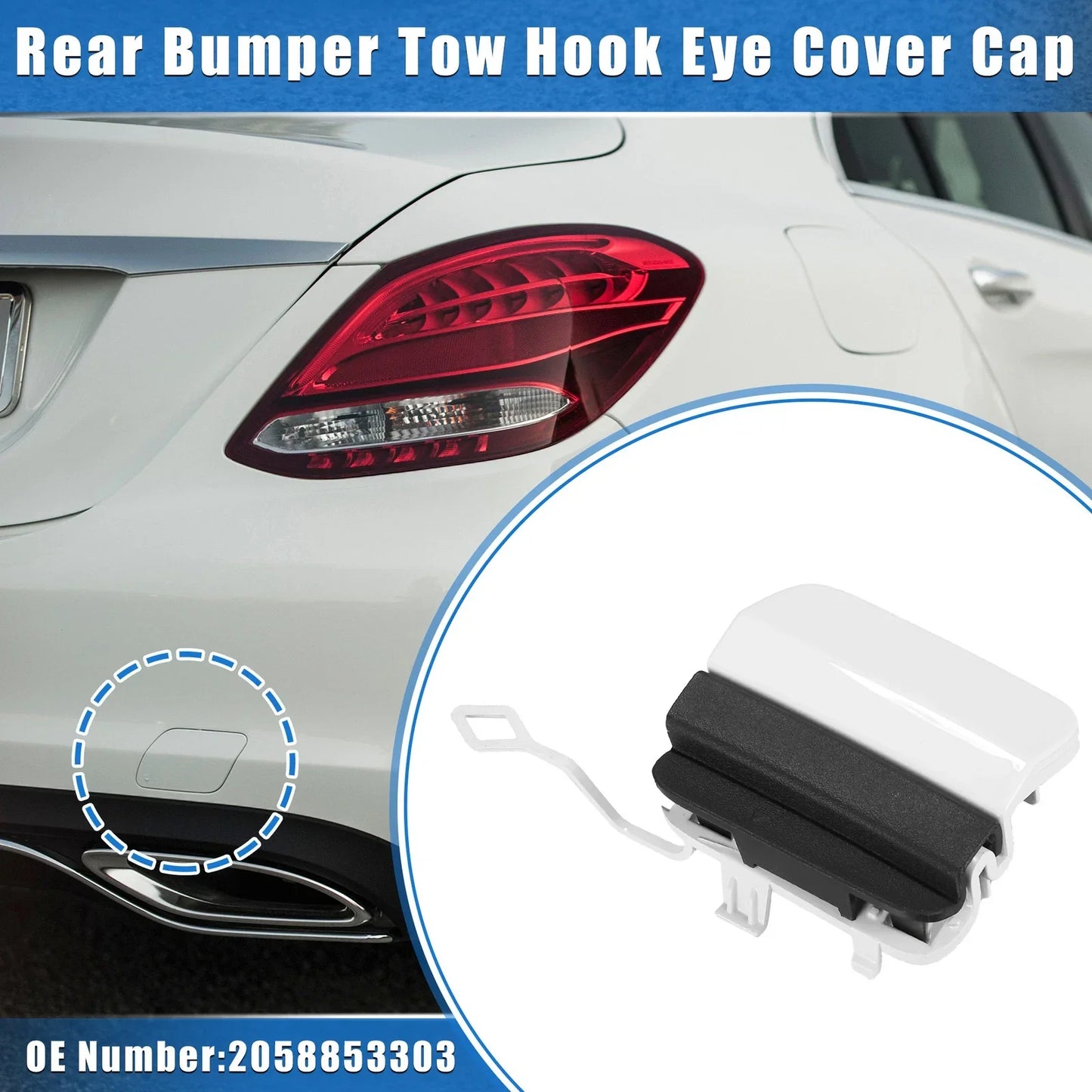 Rear Bumper Tow Hook Cap for Mercedes-Benz C300 Sport (2019-2021) White