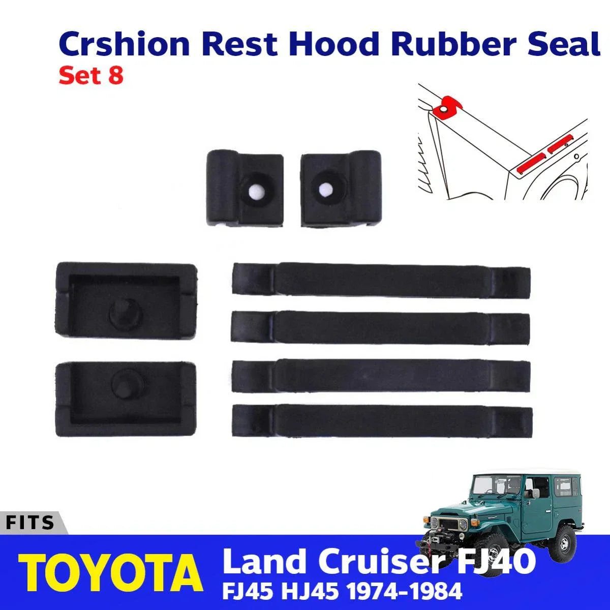 Cushion Hood Rubber Padding Set 8 Fits Toyota Land Cruiser FJ40 BJ40 1980-84 D05