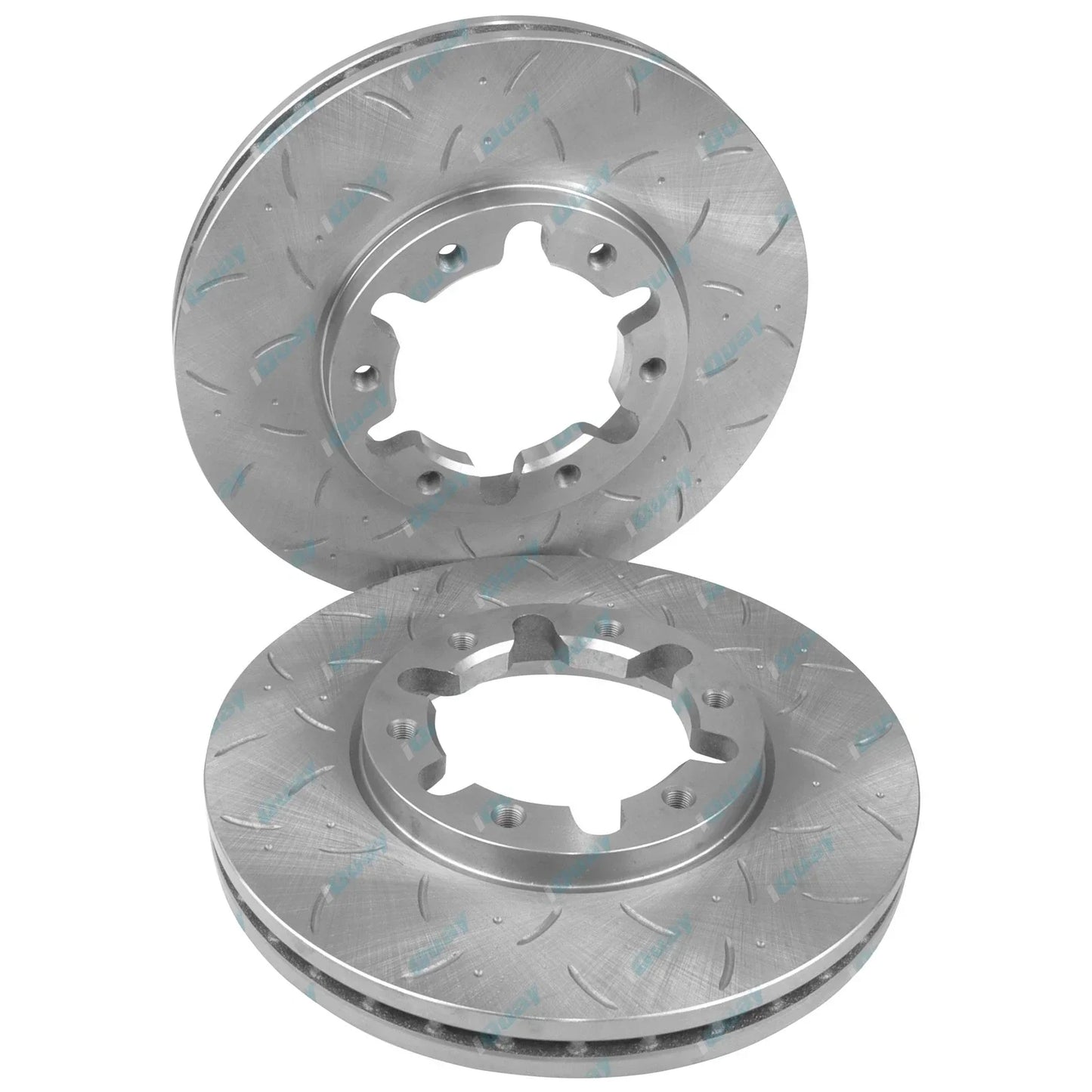2 Front Disc Rotors Slotted + Drilled + 4x4 Brake Pads for Patrol GU Y61 1997~15
