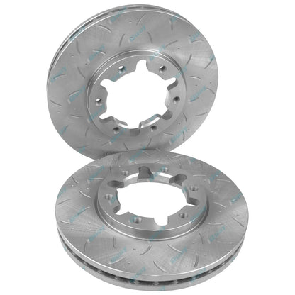 2 Front Disc Rotors Slotted + Drilled + 4x4 Brake Pads for Patrol GU Y61 1997~15
